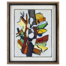 Petite framed multicolor enameled abstract artwork